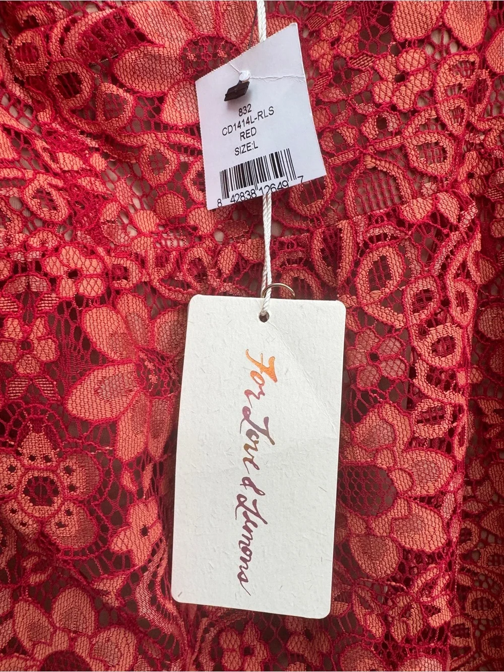 For Love And Lemons x Revolve Gianna Lace Midi Dress Womens Red New with Tags L
